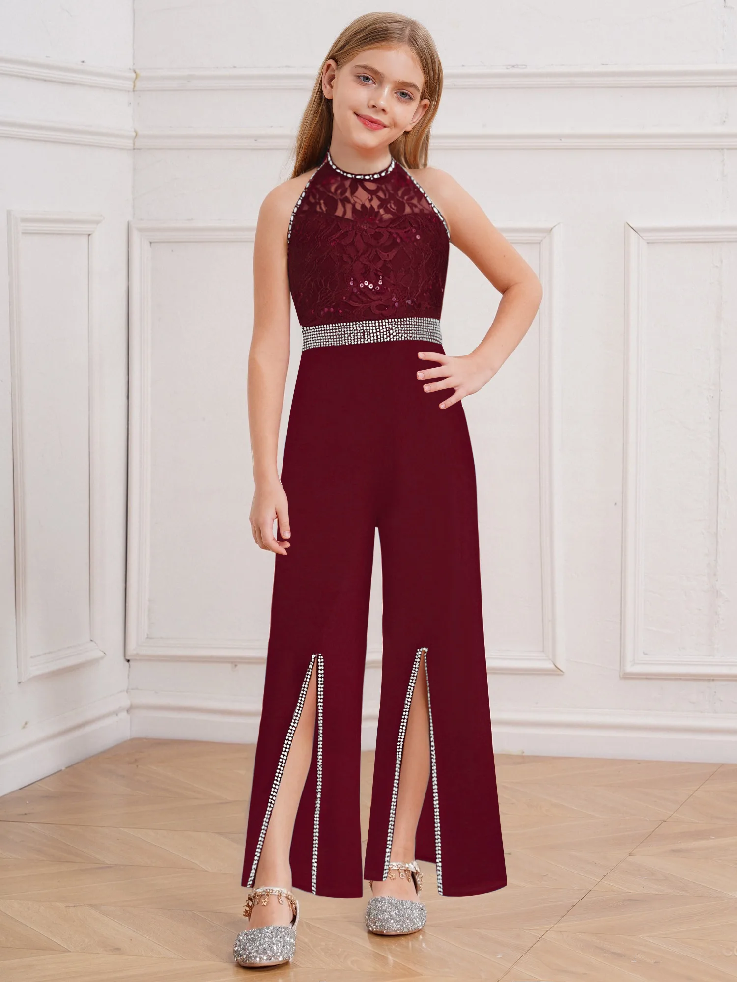 Ricamo Pagliaccetto per bambini Costume da ballo lirico diviso con paillettes Tuta da ballo per bambini Tute da ballo per ragazze