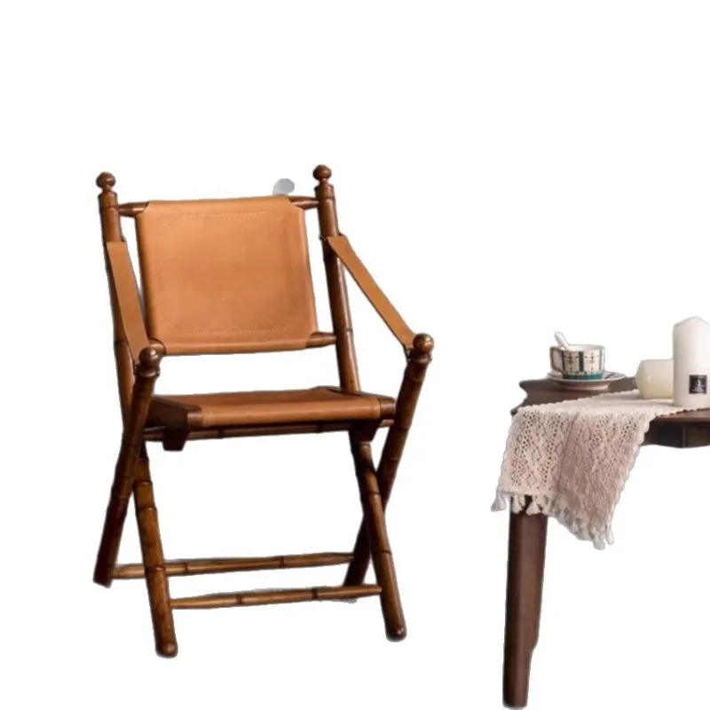 Real cowhide recliner folding armrest medieval balcony leisure chair