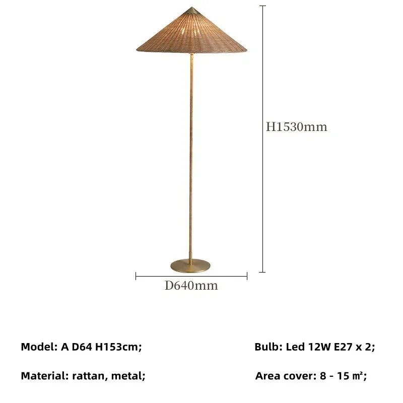 Danish Medieval Floor Lamp Handmade Rattan Woven Floor Lamp Living Room Bedroom Room Decor Bedside Lighting Lighting Fixtures