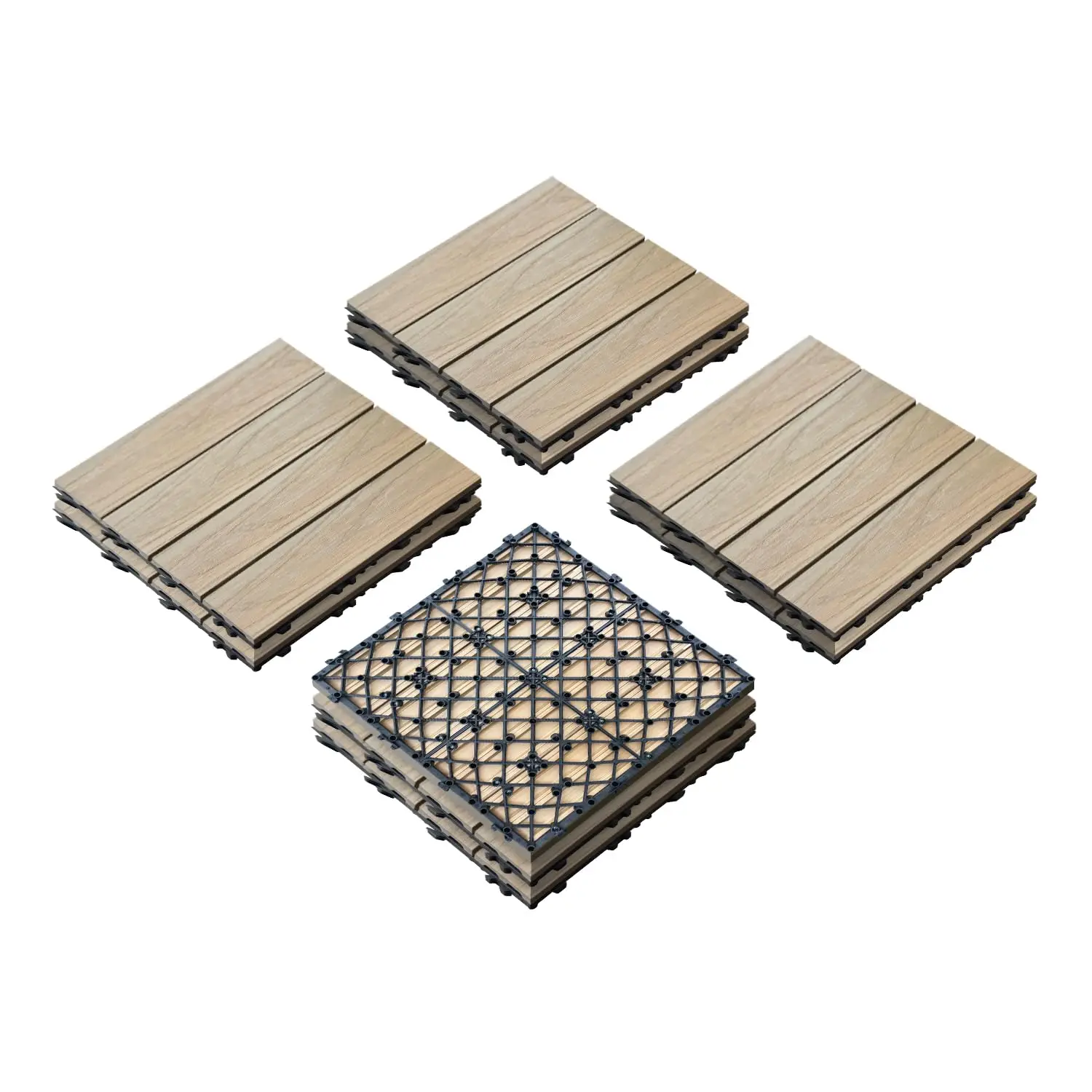 9 PCS WPC Maple Interlocking Deck Tiles 12