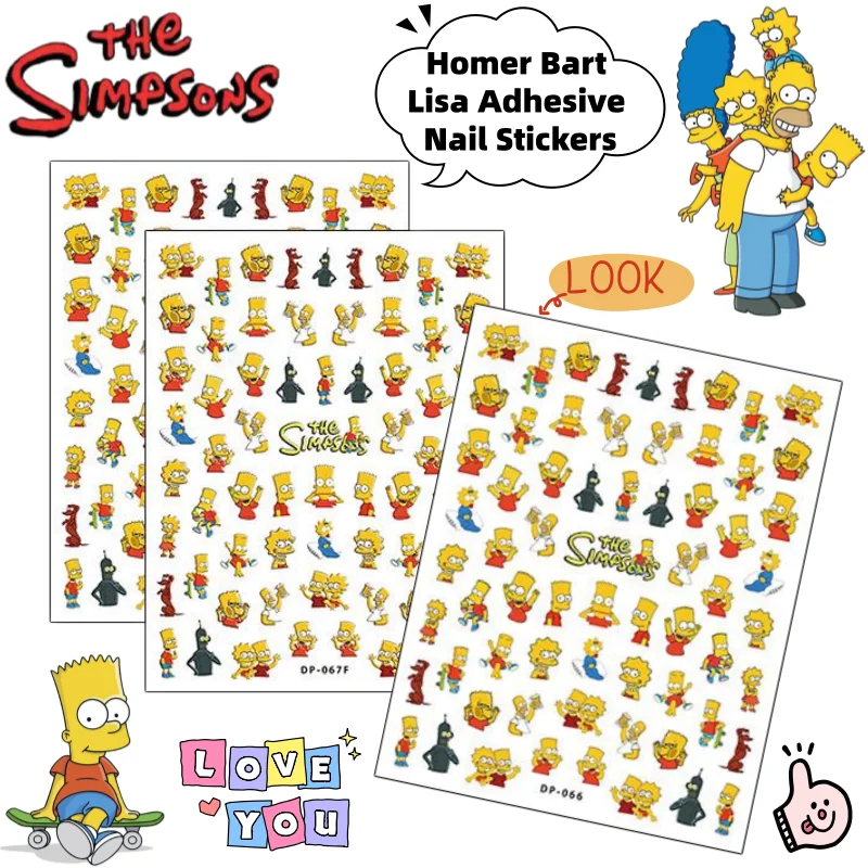 

New The Simpsons Homer Bart Lisa creative animation peripheral adhesive nail stickers secondary cartoon nail stickers wholesale