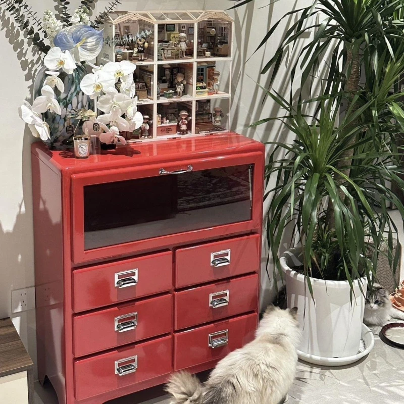 Type retro iron sheet metal drawer environmentally friendly dining side storage cabinet Internet celebrity ins decorative