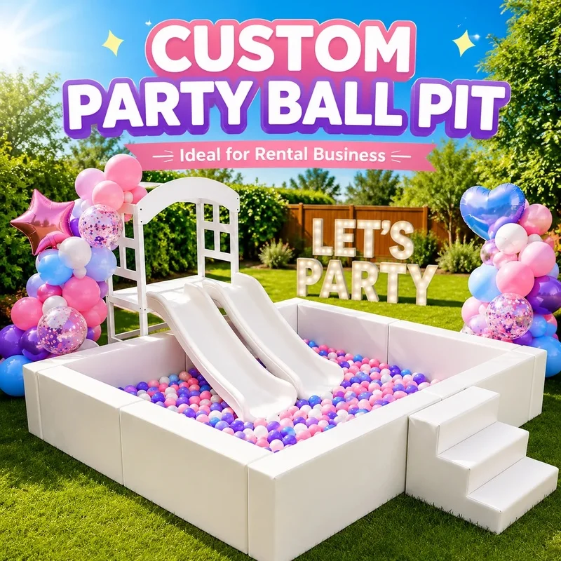 Nanpak 4ft 5ft 7ft 9ft White Soft Play Ball Pits Equipment with Slide Pool Balls Indoor Outdoor Kid Play Party Games Playground