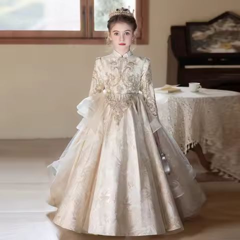Luxury Sparkly Sequines Long Sleeves Prom Party Dress For Girls Fashion Long Princess Dress For Formal Evening Pagent Gown