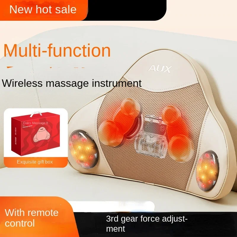 Lumbar Massager Cushion Back Relaxation Shoulder Neck Back Massage Charging Style with Remote Control Leather and Mesh Material