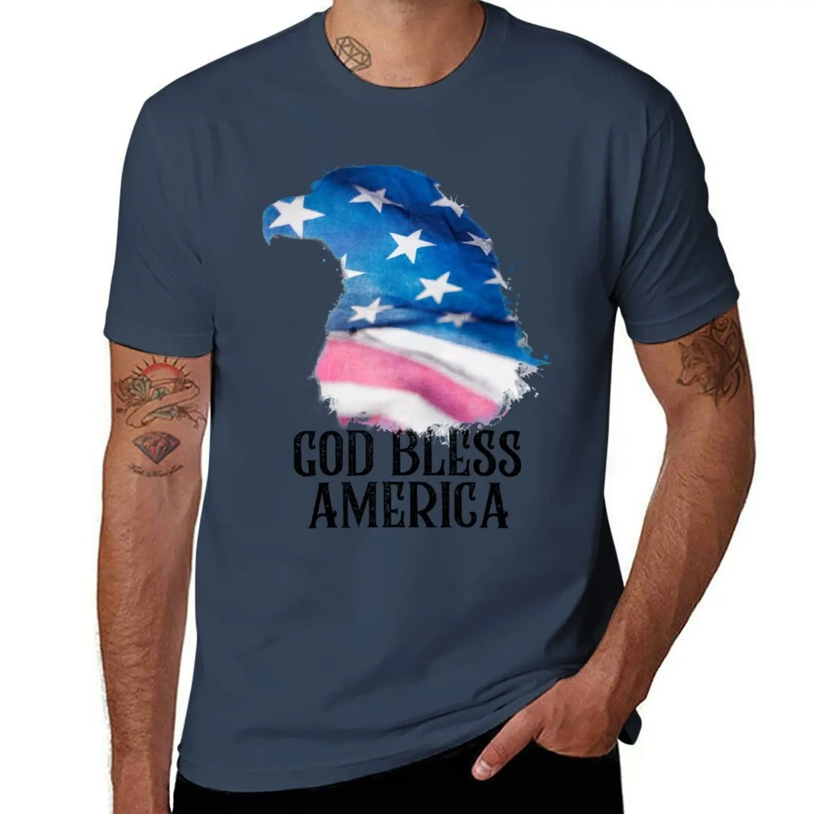 God Bless America - Patriotic Eagle Flag T-Shirt Soft Lightweight Cotton T-Shirt