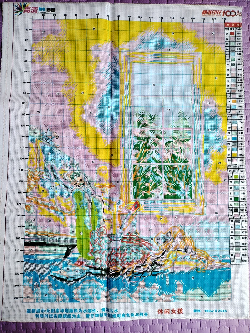 54*73cm 11CT drukowany haft krzyżykowy, dekoracje dla domu DIY, zestaw zestawy do haftu pełny nici jedwabne nowa kreskówka dziewczyna nowa