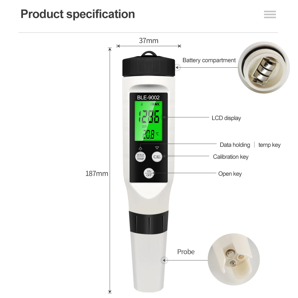 Blue Tooth-compatible H2 Tester Hydrogen Meter 0-2990 PPB Auto-Calibration Water Quality Analyzer for Rich Hydrogen Water