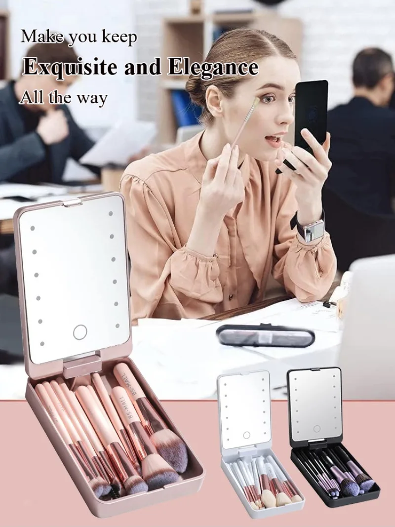 

Makeup mirror set with light organizer with lid dustproof makeup brush set