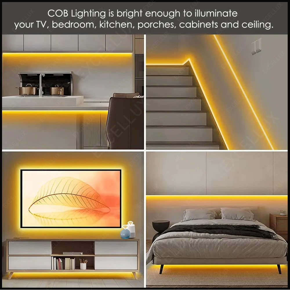 Zigbee Smart COB Led Strips Dimmable Tuya WiFi Alexa Google Assistant Control Flexible Led Tape Ribbon Room Decor Led Lights 12V