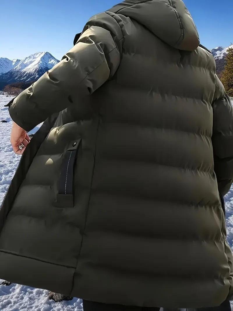 

Men's Winter Hooded Full-Zip Padded Jacket Parkas- Windproof Coat with Full-Length Zipper Cold Weather Outdoor Clothing