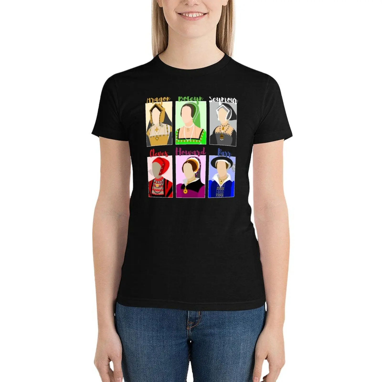 Six: The Musical Queens Portraits - Aragon, Boleyn, Seymour, Cleves, Howard, Parr T-Shirt cute clothes summer blouses woman 2024