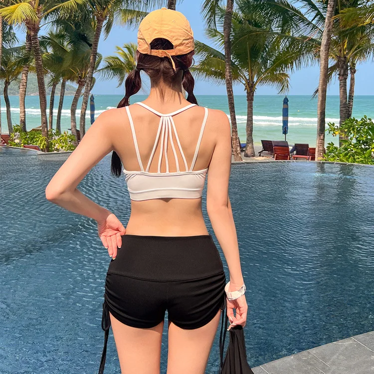 Sexy 3-teilige Bikini-Shorts mit hoher Taille, 2024, Damen-Badeanzug mit langen Ärmeln, vertuschende Badebekleidung, koreanischer Strandkleidungs-Badeanzug