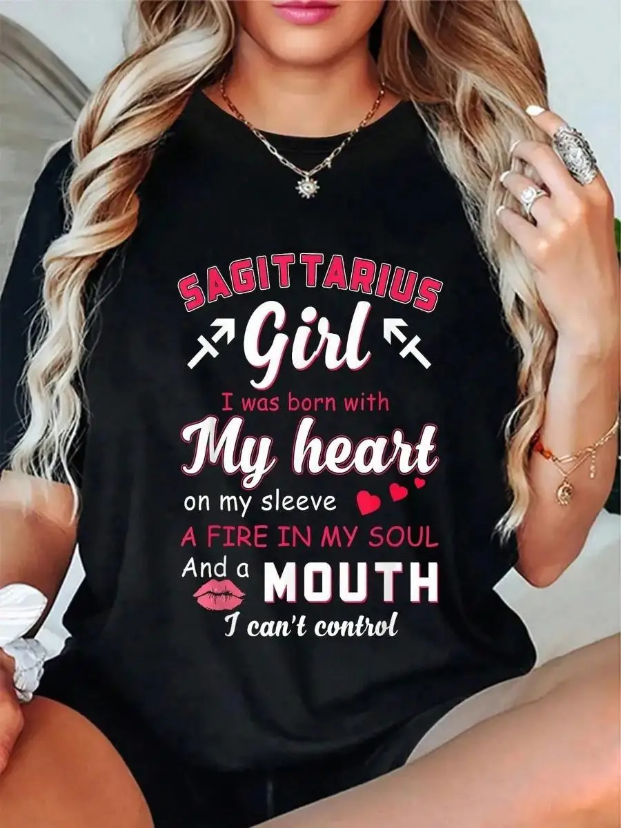100_ Cotton Casual Tshirt Sagittarius Girl Funny Quote With Zodiac Sign Birthday T-Shirt