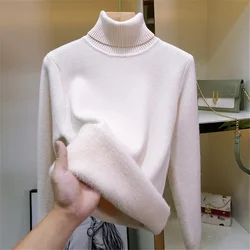 Turtleneck Slim 25 Colors Plush Velvet Sweater For Women Winter Slim Knitwear Jumper Tops All-match Soft Warm Designer Sweaters