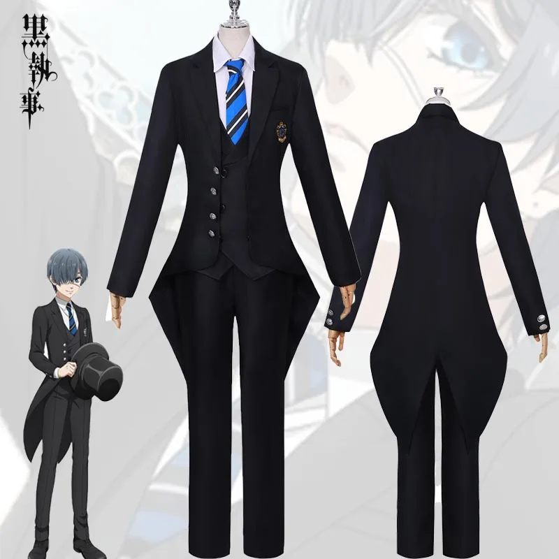 Anime Black Butler Ciel Cosplay Costume Black Uniform Hat Full Sets Halloween Carnival Party Comic Con Outfits Suits Adult Men