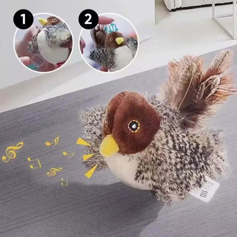 1pcinteractive Katzen spielzeug elektrische quietschende Simulation Vogel Plüsch Katzen Haustiere necken Spielzeug mit Feder Haustier interaktive klingende Puppe