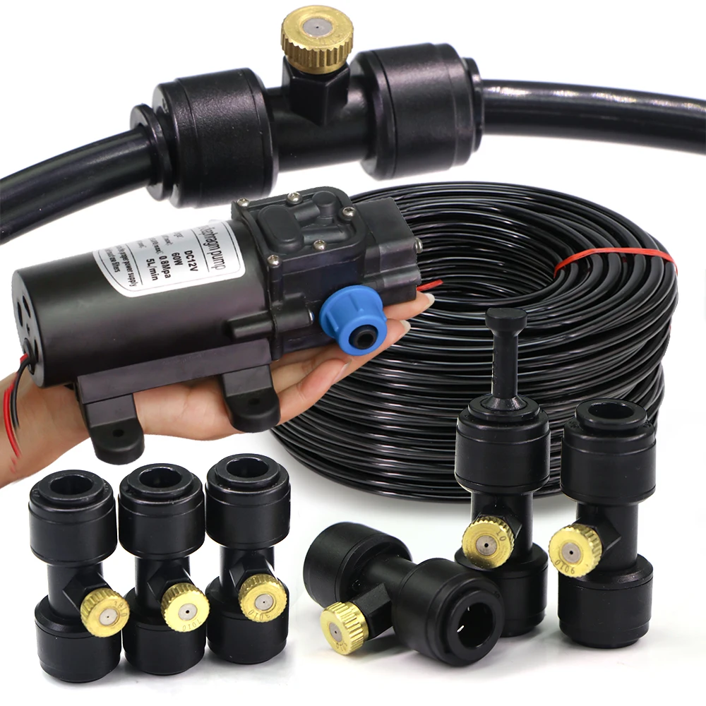 0.6mm Brass Nozzle 60W Electric Pump Timing Atomization Watering System for Garden Self-Priming Pump Automatic Mist Spraying Kit