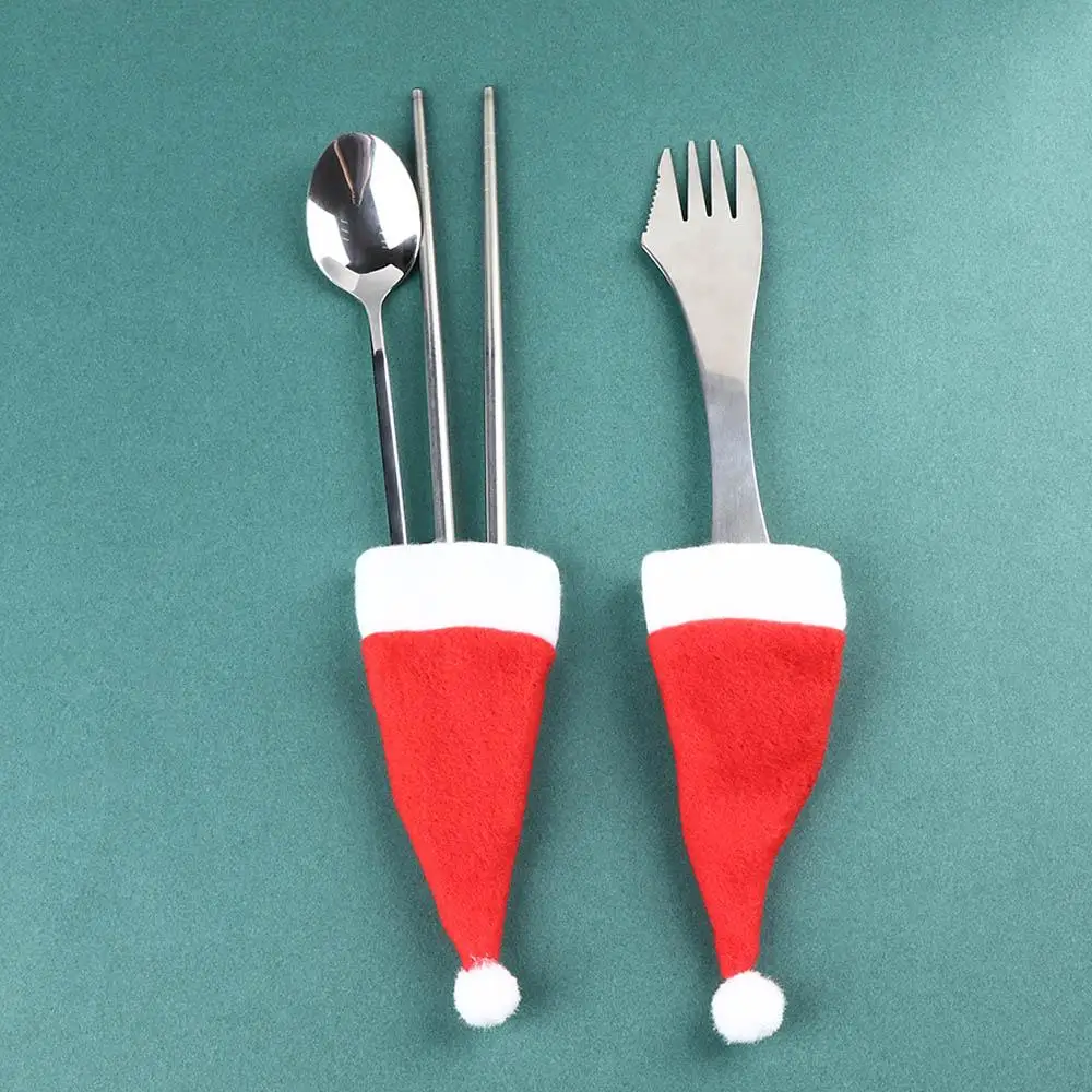 

Creative Dinner Tableware Holder Spoon Fork Bags Silverware Christmas Hat Cutlery Bag