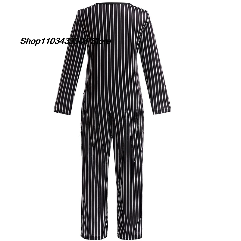 Nuovi vestiti per bambini Vigilia di Natale Spaventoso Scheletro Jack Cosplay Ragazzi a righe in due pezzi Personaggio di Halloween Dress Up Costume 2-8Y