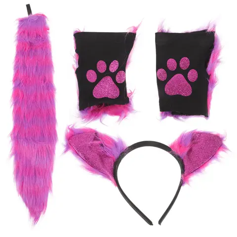 1 Set Purple Furry Animal Ears Hairband Tail Set Premium Crafted Headwear Accessories For Cosplay Party Lovely Cute Gift Lover