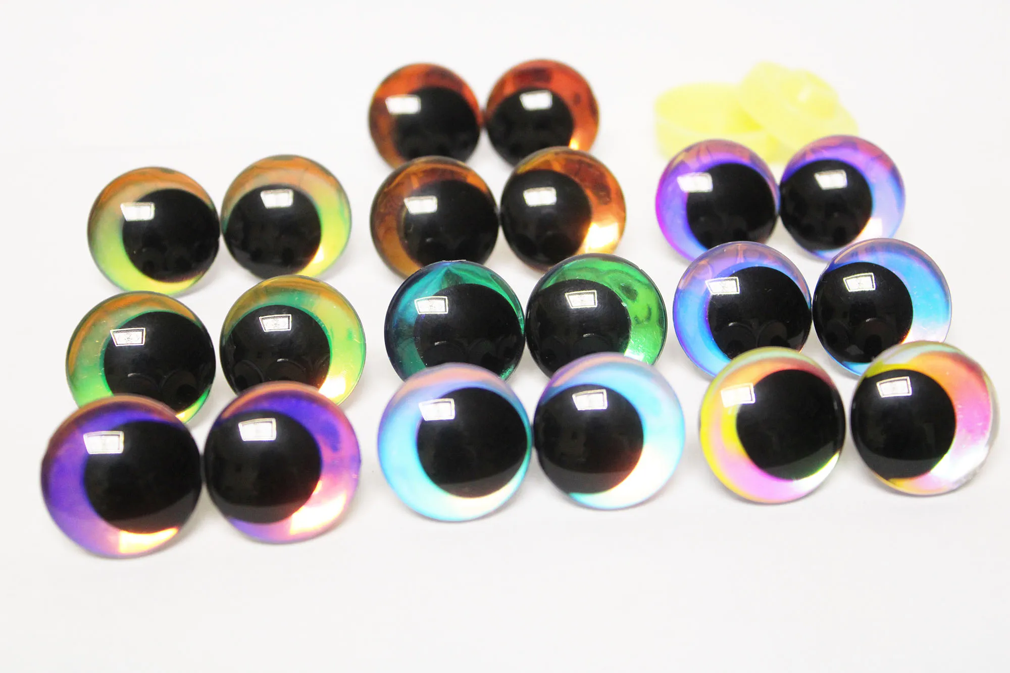 Olhos holográficos 3d para brinquedo, 20pcs, 12mm-35mm, brilho redondo, com arruela traseira, para diy, hc10