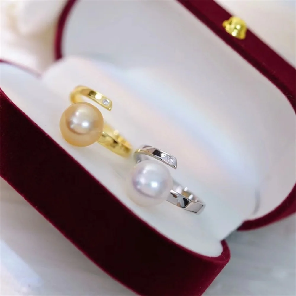 Trendy Pearl Earrings AAA  8-9mm South Sea Round Pearl Open Ring 925s Adjustable Loop