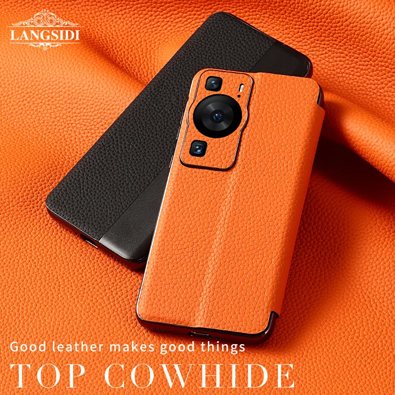 Original Cowhide Leather Smart Flip Case for Huawei P60 Pro P60Pro P50 P50Pro P40 Pro Designer Luxury Magnetic Book Back Cover