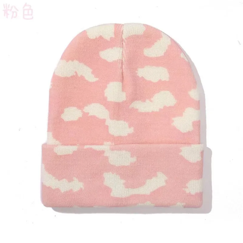 New autumn and winter knitted hat for women, cloud print hat, fashionable and versatile pullover warm wool hat, trendy hat