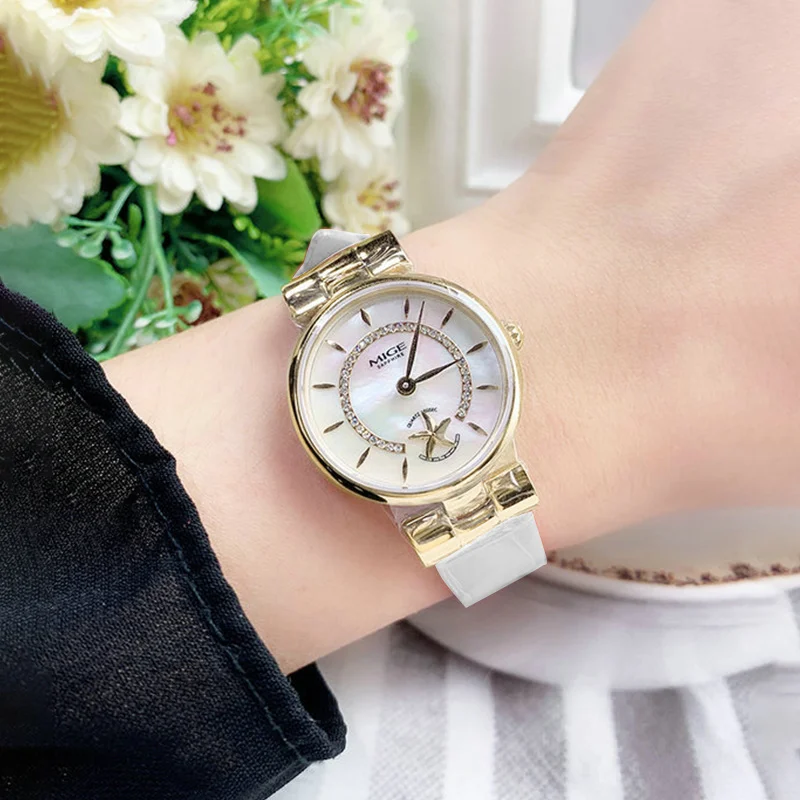 MIGE Original Miyota Quartz Woman Watch Waterproof Ladies Wristwatch Fashion Crystal Sea Shell Waterproof Watch For Women Gift