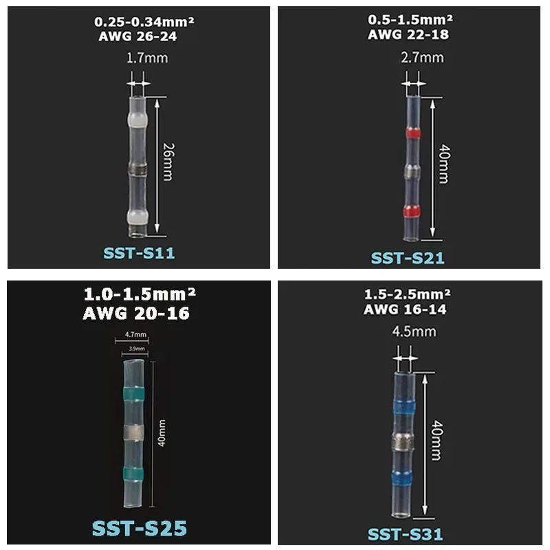 5/10/20/30PCS Heat Shrink Waterproof Solder Seal Sleeves Butt Wire Connectors Electrical Insulated Cable Splice Terminals