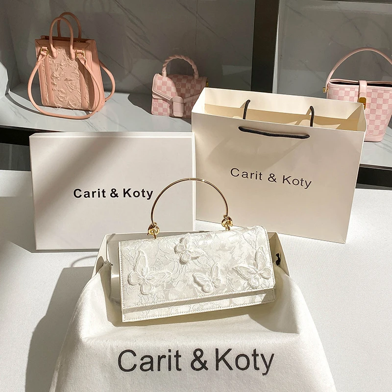 

Niche design Butterfly Love Flower white small square bag with chain handle and crossbody strap