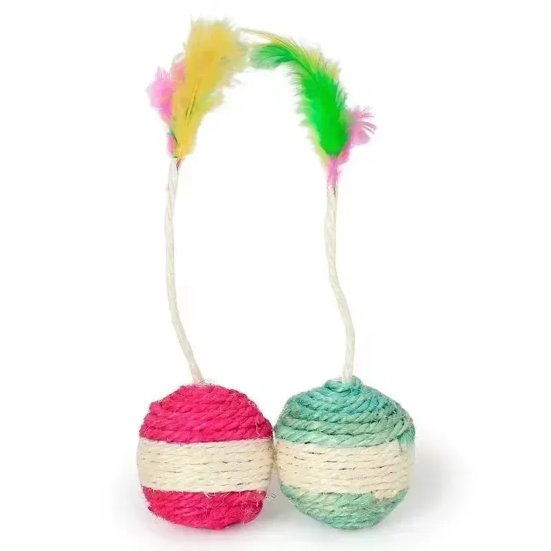 1Pc 6.5cm Cat Toy Sisal Scratching Ball Training Interactive Toy for Kitten Pet Cat Supplies Feather Toy Cat Toys Interactive - view 5