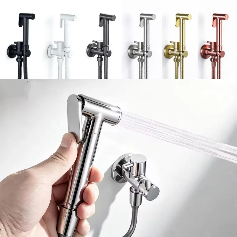 Brass Hand held black Bidet Shower set Perforating Toilet Jet Cleaner Portable brushed rose gold and gray Bidet Shower Head