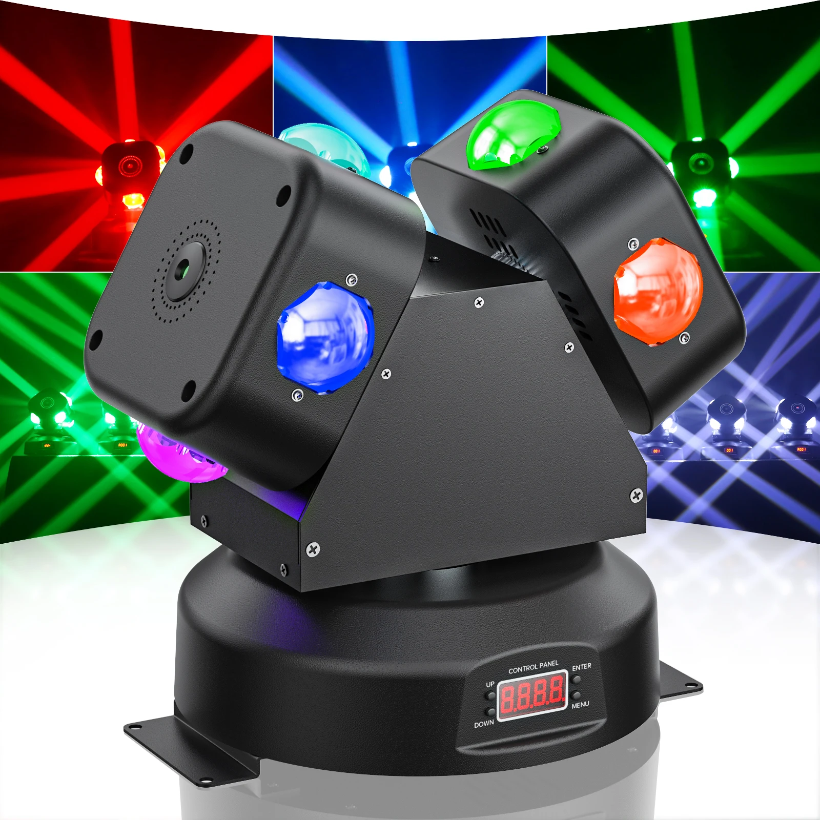 

120W Moving Head LED RGBW 2 Head Wind Turbine DMX512 Moving Head Light Sound Control for DJ Karaoke Dance Hall KTV Disco Bar