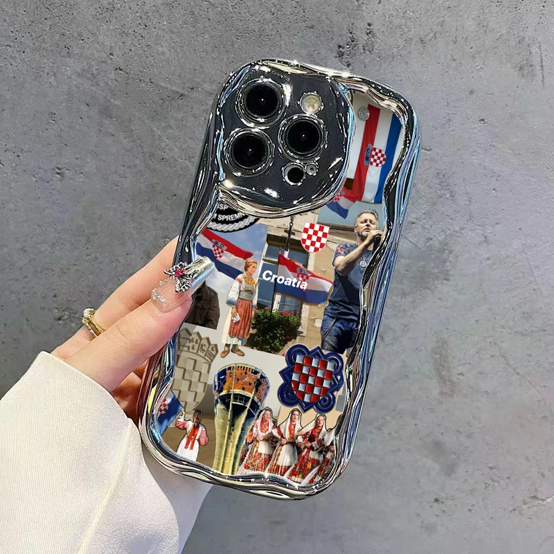 Croatia Pattern 2D Electroplated Phone Case with Bracelet Compatible with iPhone 17/16/15/14/13/12/11/PLUS/PROMAX Trendy