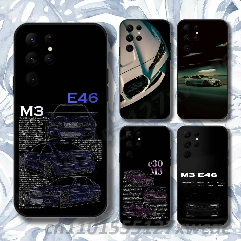 Cool E46 M3 B-Bmw-ES Cars Phone Case For Samsung S10,S21,FE,S21 ,S26,S25,S24,S23,Ultra,S9,S22,Plus Black Shockproof Silicone Sof