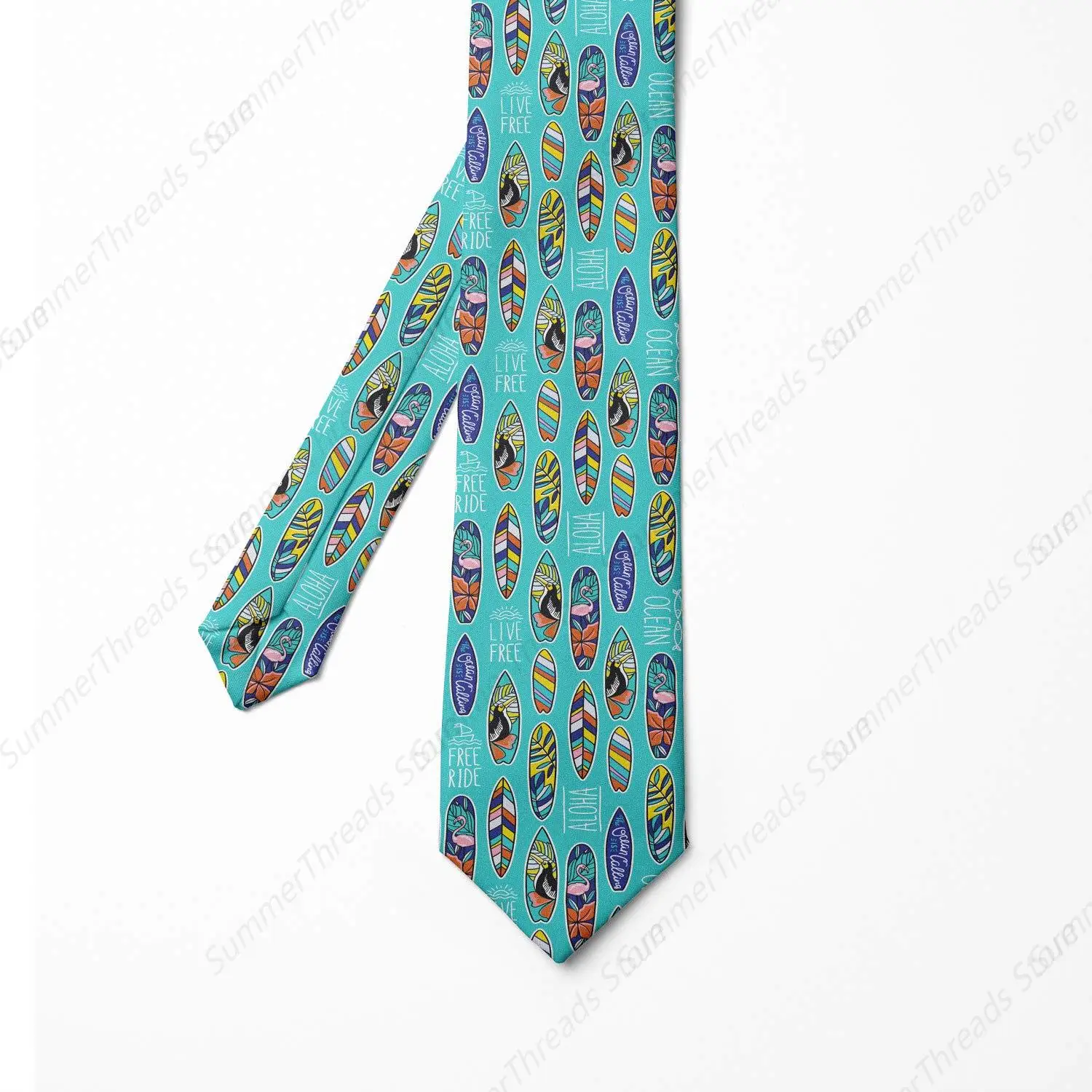 Men's Tie, Aloha Hawaii Ocean, Necktie Blue Multicolor Ties