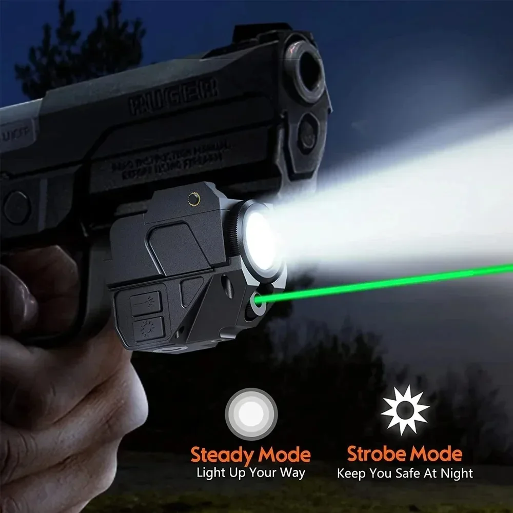 Taktische Pistolen-LED-Taschenlampen-Kombination mit 500 Lumen, rotes/grünes Licht, wiederaufladbares Waffenpistolenlicht für Outdoor-Jagdschießen