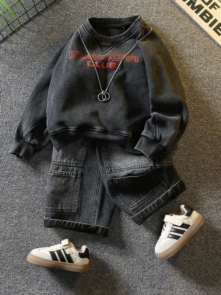 Autumn High Quality Children Fashion Set Boys Sweatshirt and Cargo Jeans 2pcs Suit Kids Casual Outfits 2-11 Years