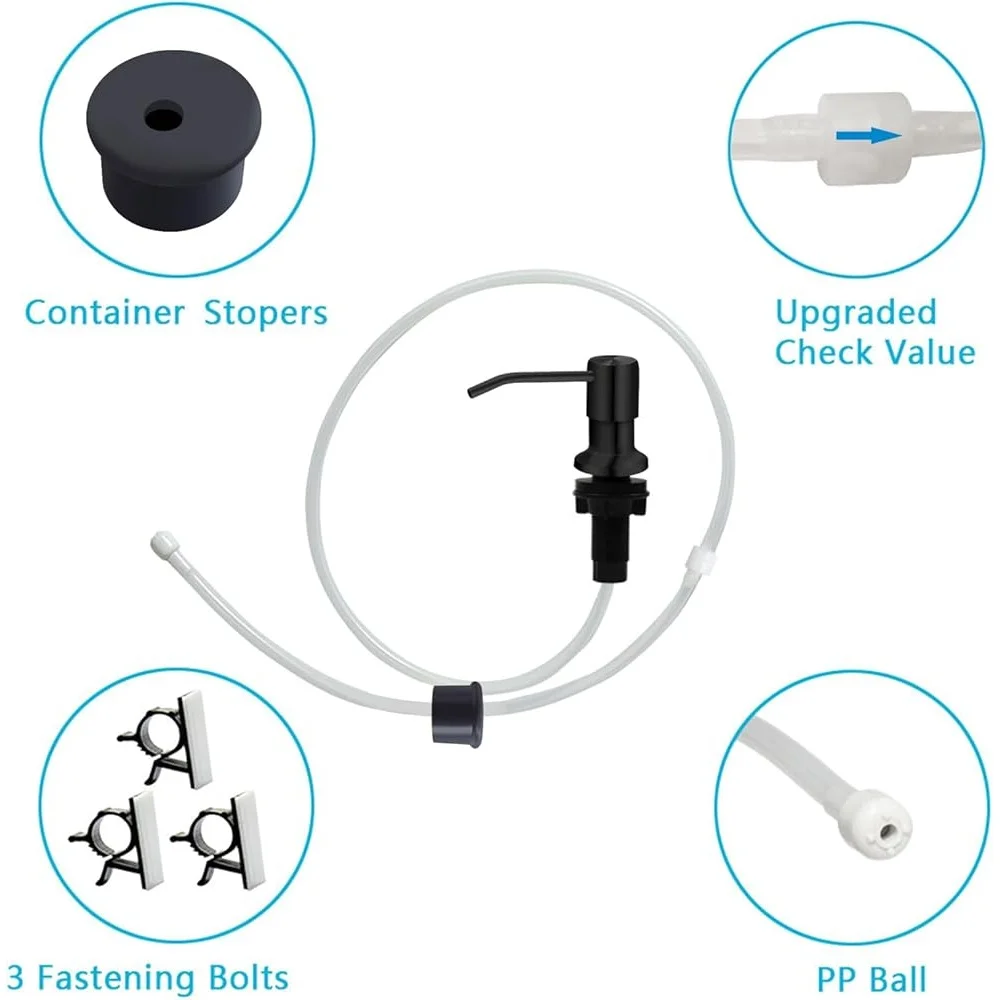 مضخة توزيع صابون حوض المطبخ، أنبوب طويل من الفولاذ المقاوم للصدأ متين، سهل التركيب تحت الحوض، حاوية صابون موفرة للمساحة