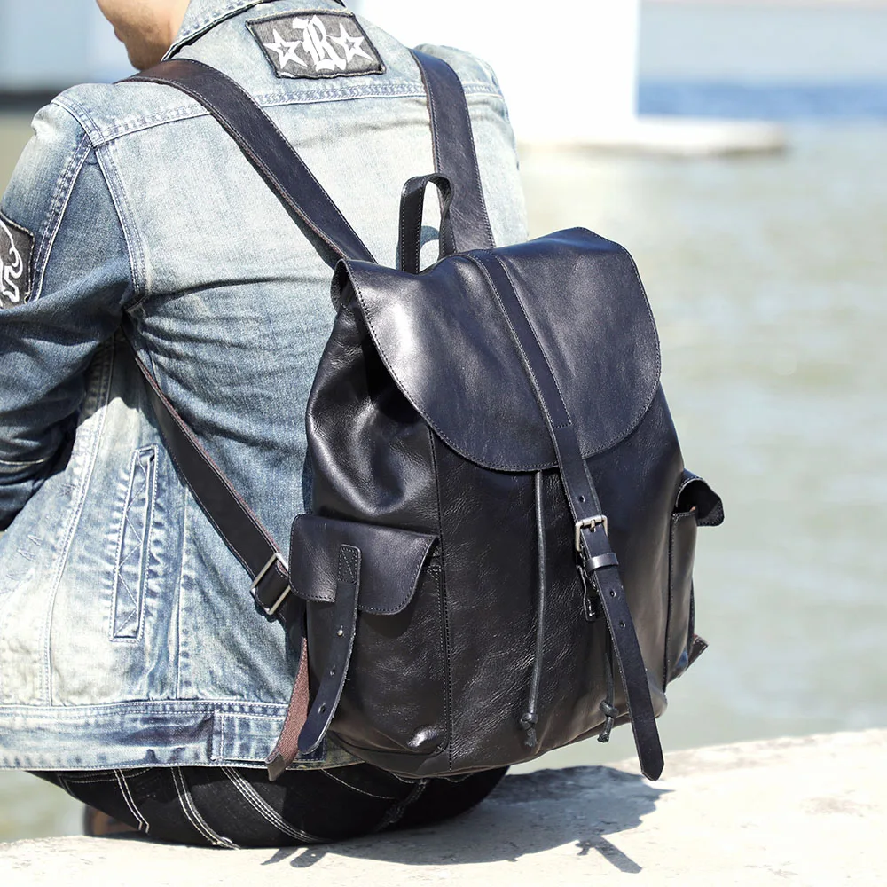 Lässiger Herrenrucksack aus echtem Leder, Laptoptasche für Herren, Reisetasche, Obermaterial aus Rindsleder, modischer Herrenrucksack im Preppy-Stil – Detail 7