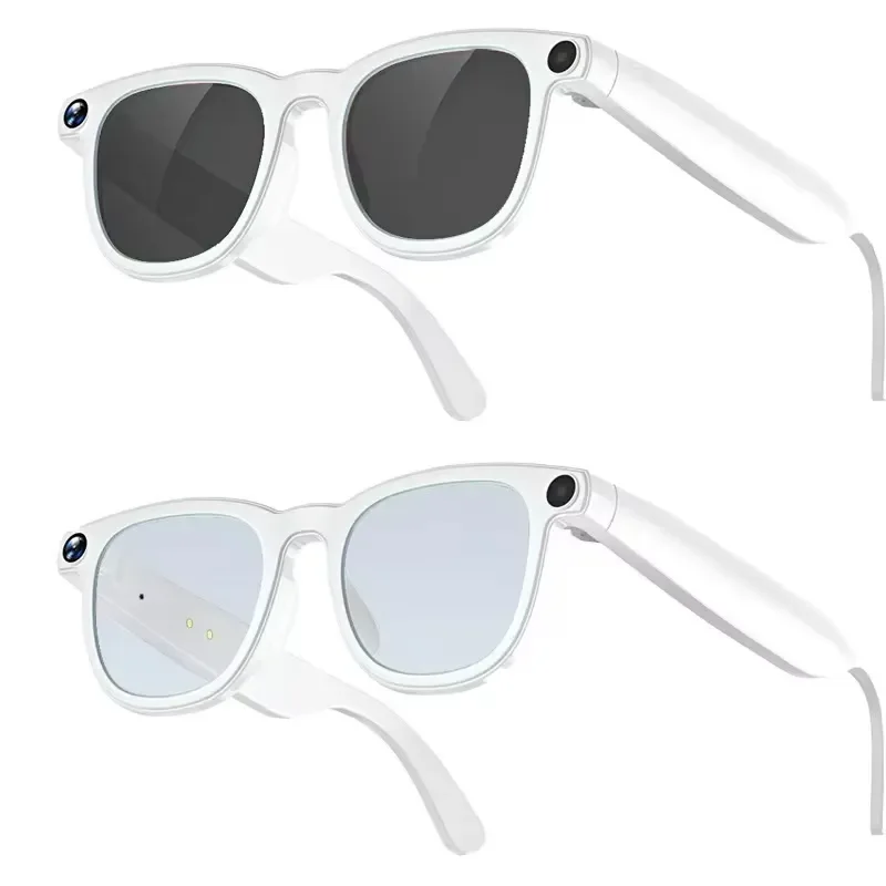 CY01-White IA Smart Glasses Translator 800w 1080p Video Music Call Removable Polarized Lens IPX-5 Waterproof 280mAh Battery