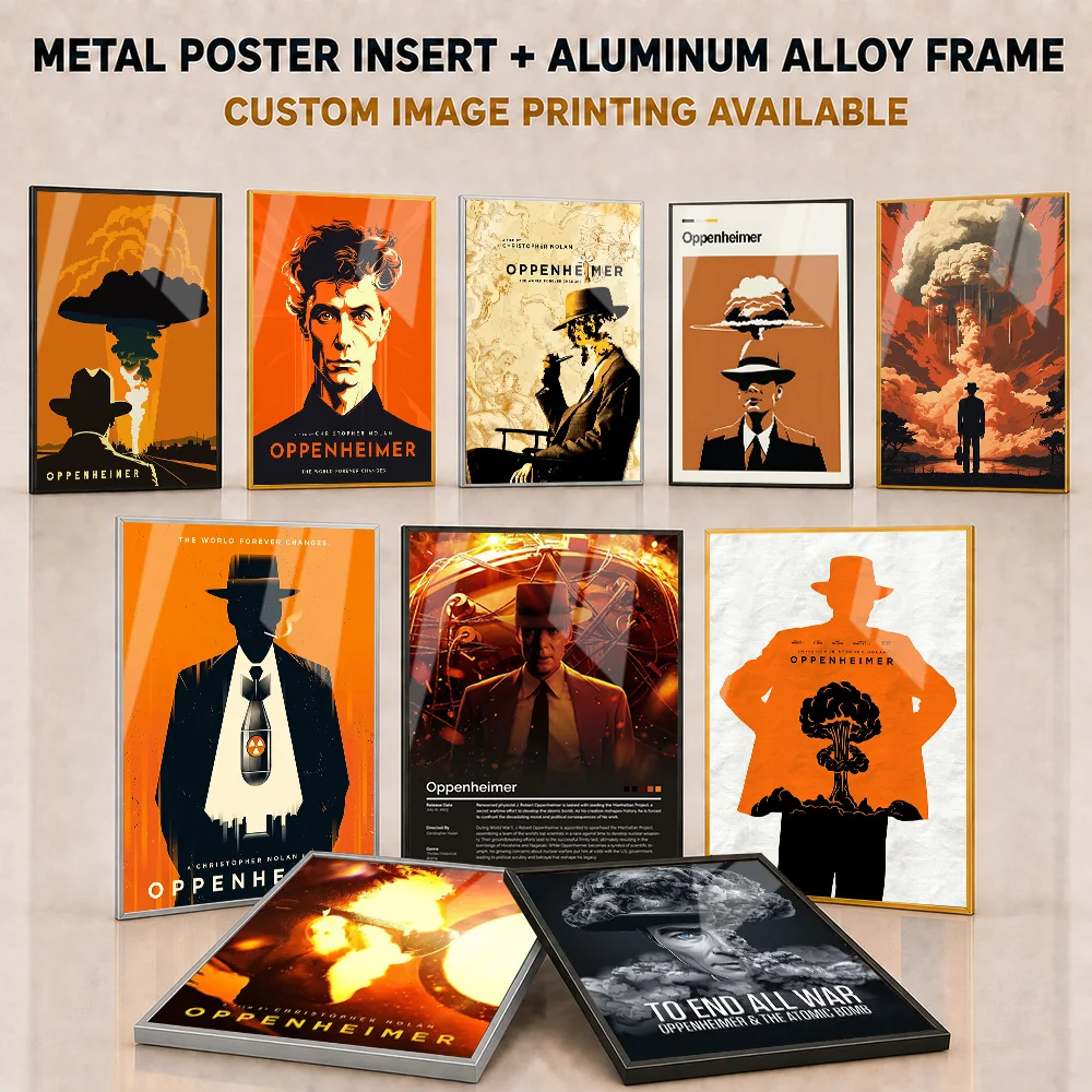Oppenheimer Framed Metal Print Customized Expressive Midcentury Physics Illustration Wall Art For Living Room Drama Lover Gift
