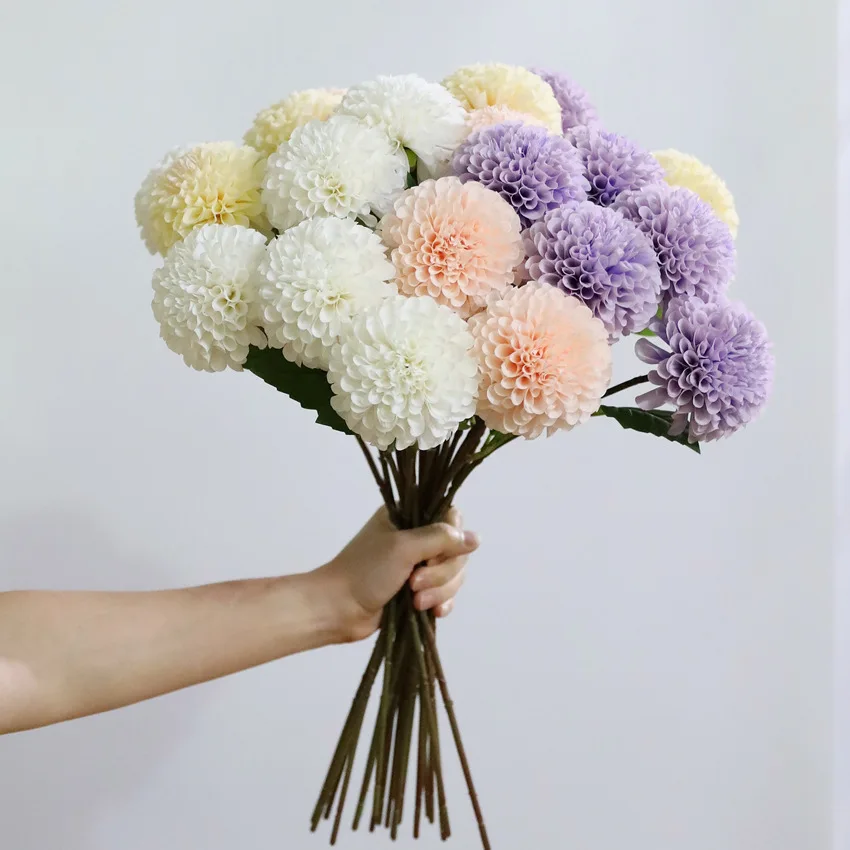 4 Stück Künstliche Seiden-Dahlien für Heimdekoration, Hochzeits-Blumenarrangements, Party, Kunstblumen, Dahlien-Brautstrauß – Detail 6