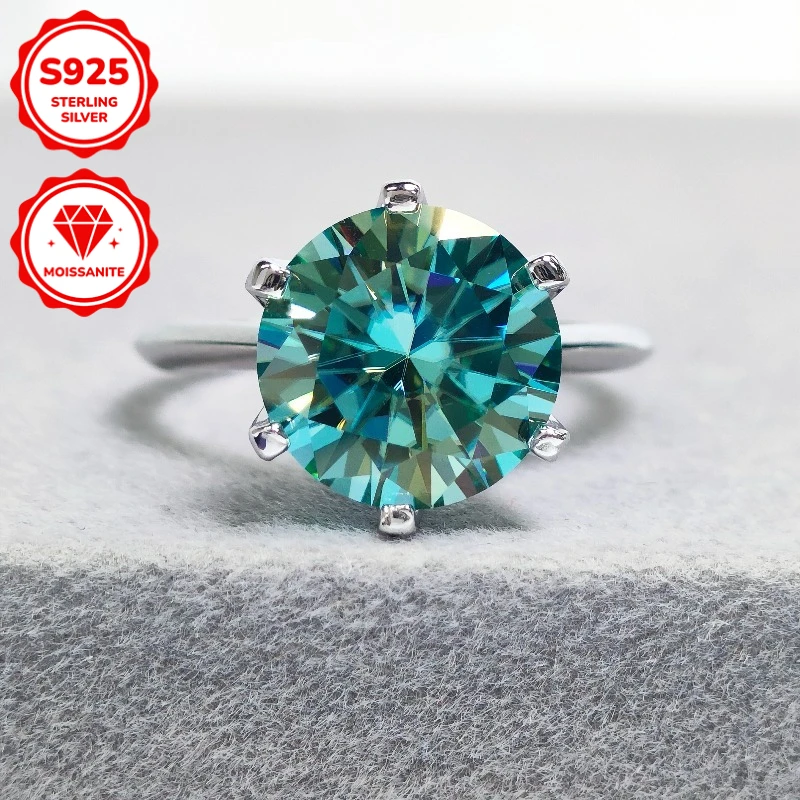 1pc 5Ct S925 Silver Blue Green Moissanite Ring, Ideal Choices for Birthday Gifts and Thanksgiving Gifts, Exclusive Fashion Women