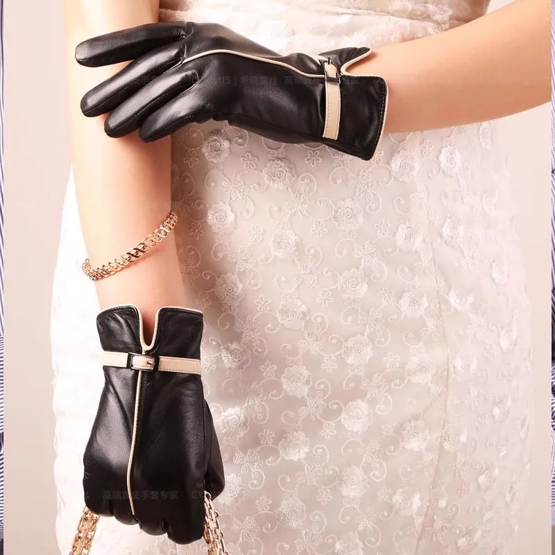 

Trendy Elegant Women Motorcycle Leather Driving Gloves Genuine Touchscreen 4 Season Thermal Winter Spring High-Quality Lady Luva