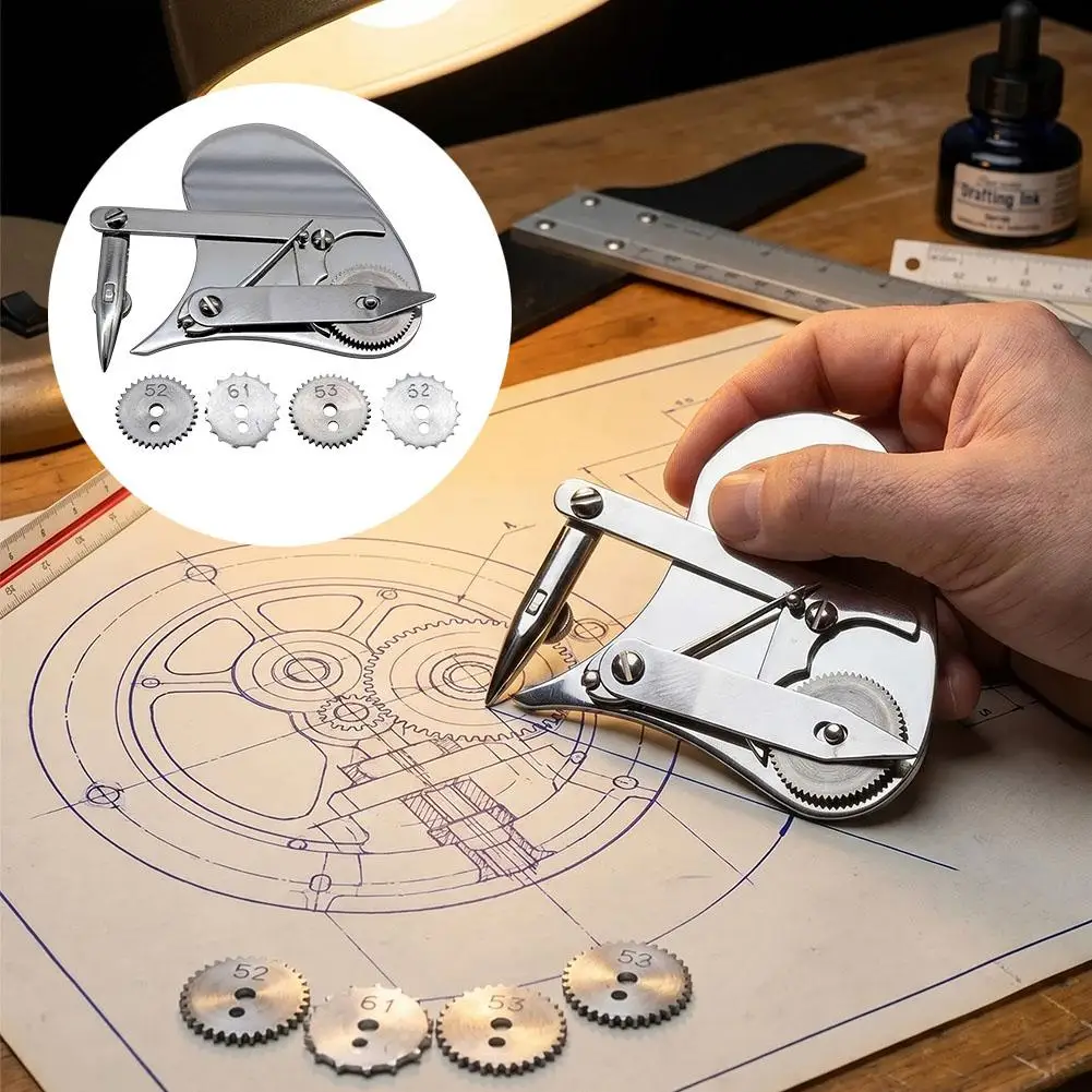 Dual Mode Gear Train Ruling Pen Set - Hand-Hammered Texture, Interchangeable Roller Wheels for Precision Drawing and Scribing