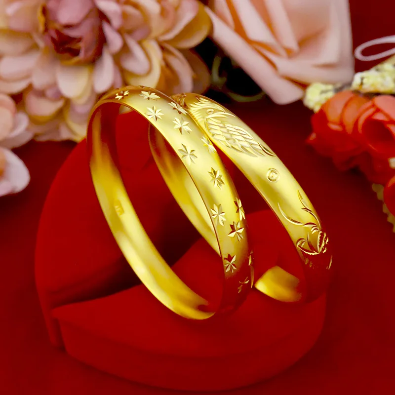 Pure Gold 999 Yellow Open Bracelet Suitable for Women's Wedding Gifts Closed Sky Star Dragon Phoenix Bracelet Jewelry Wholesale