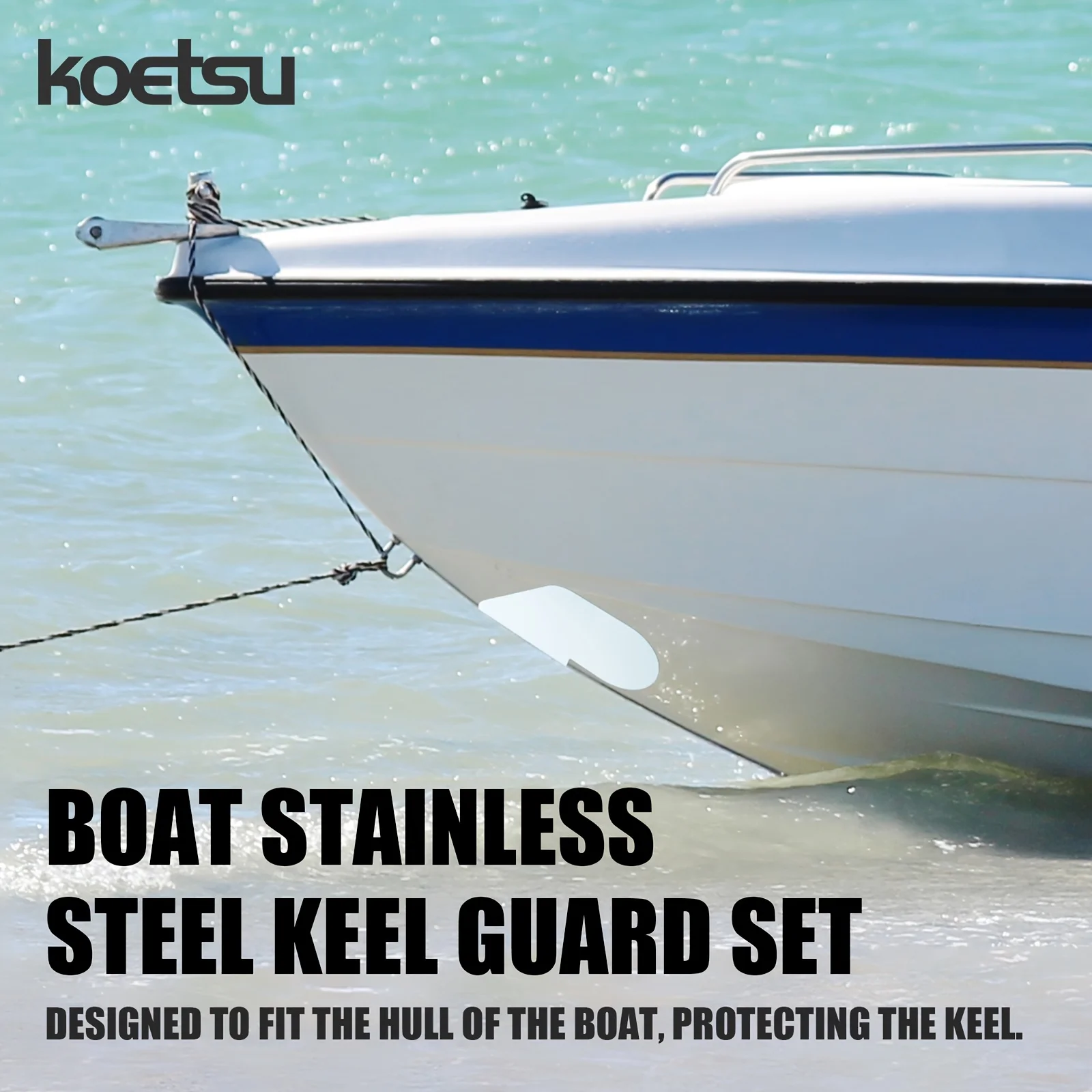 KOETSU  1 Pcs Bow Guard for Boats- Stainless Steel Boat Bow Protector Notched- Bow Keel Guard with Adhesive for Protection Boats